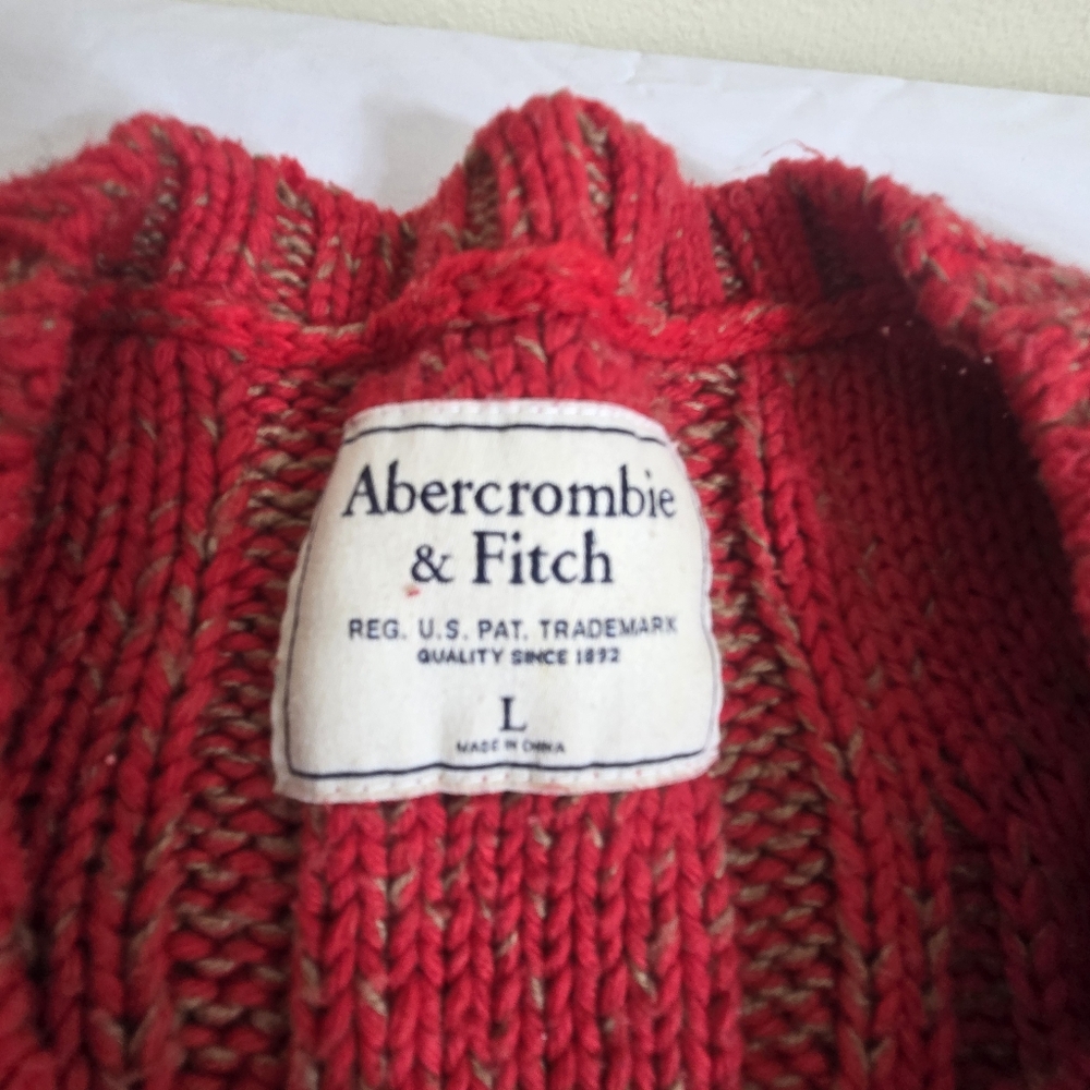 abercrombie & fitch cableknit fishermans crewneck sweater sz L wmns red nautical - Picture 6 of 11